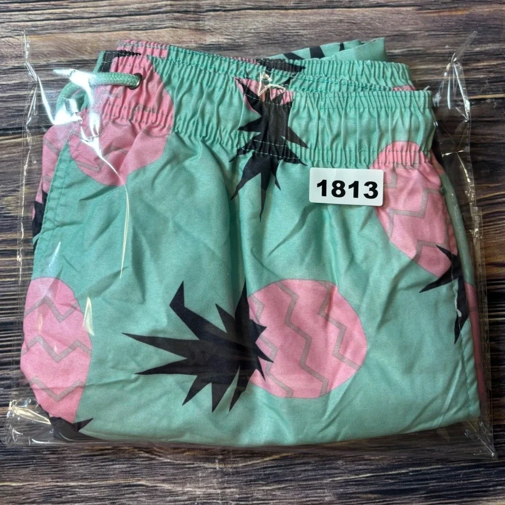 Free Planet Swim Trunks Mens L Mint Green Pink Pineapple Tropical Board Shorts